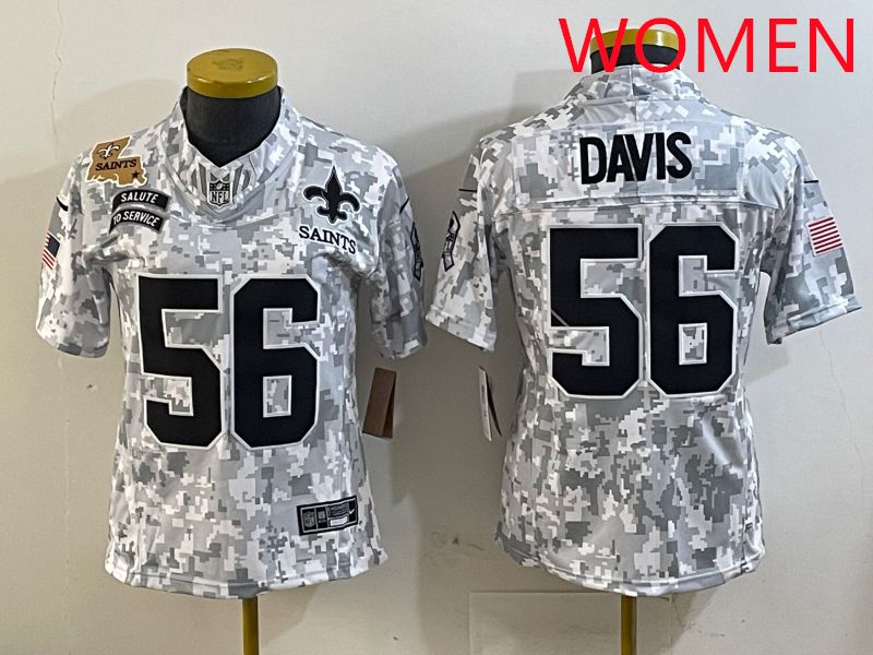 Women New Orleans Saints 56 Davis Camo Nike Olive Salute To Service Limited NFL Jersey style 1